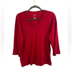 St. John's Bay Red Fitted 3/4 Sleeve T-Shirt